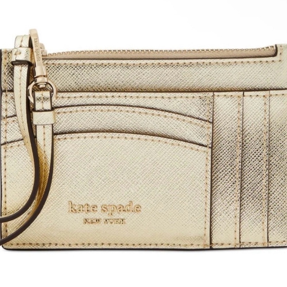 Brand new KATE SPADE metallic gold wristlet card case